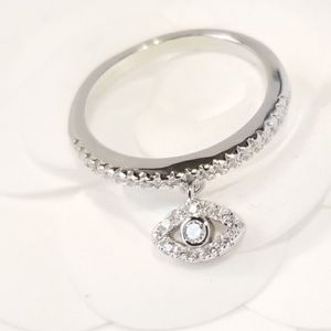 NEW Evil Eye Pave CZ Diamond Sterling Silver Ring